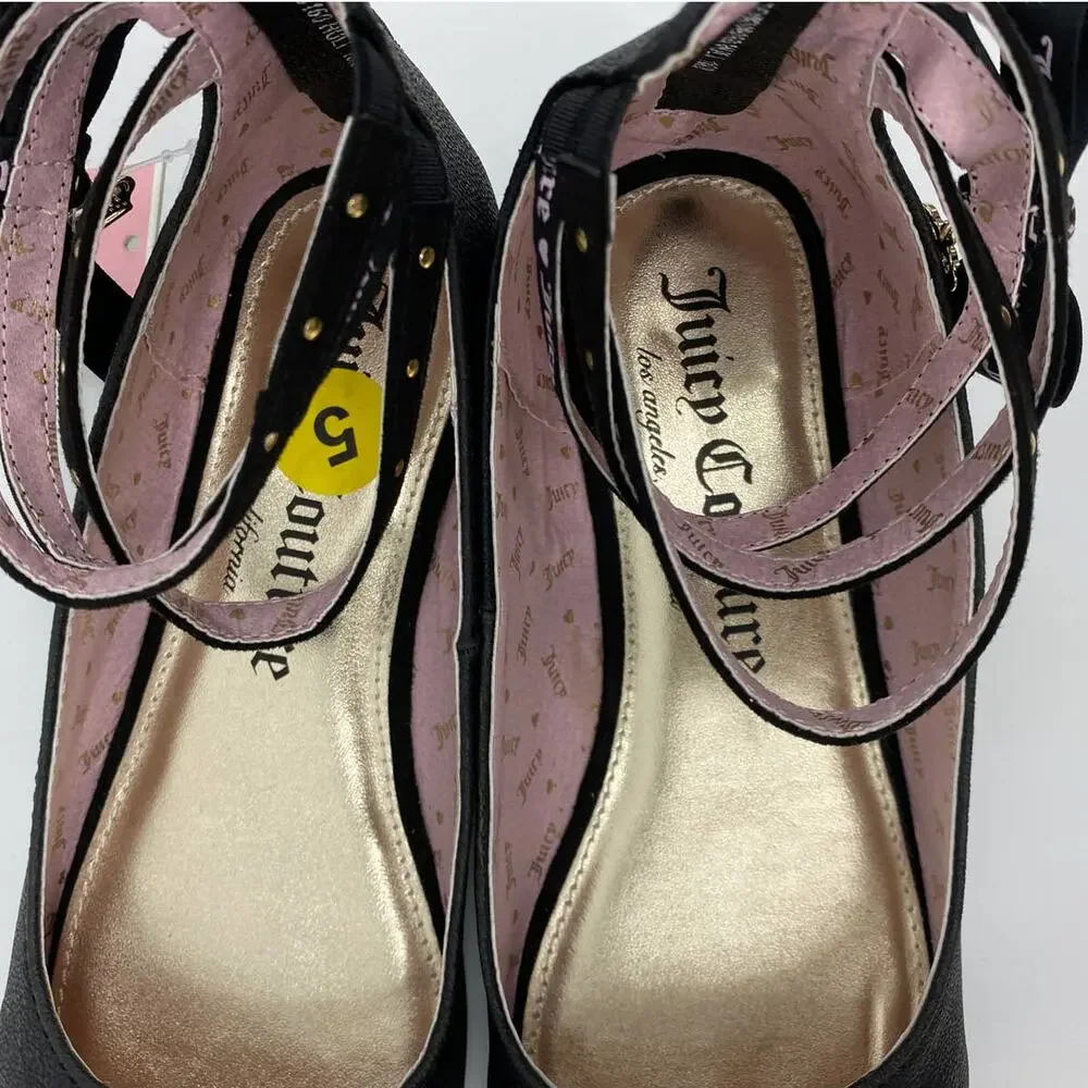 Juicy Couture Girls Santa Barbara Flat Gold Black Shoes NEW Size: 5